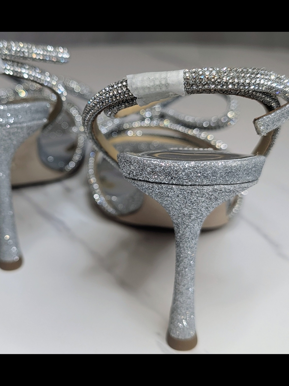 Badgley Mischka Effie Crystal Bow Heels Silver Ankle Strap Sandals Sz 8 NIB - Picture 6 of 10